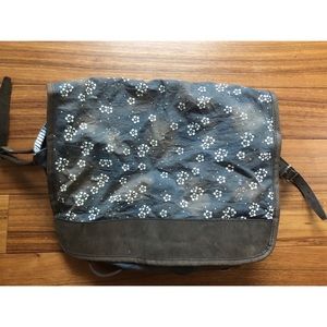 Free People Navy Floral Canvas Crossbody Messenger Bag